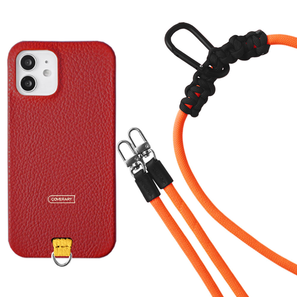 本革 32色 イタリアンシュリンクレザー ホルダーセット＆8mmロープショルダーストラップ付き 背面ケース iPhoneシリーズ