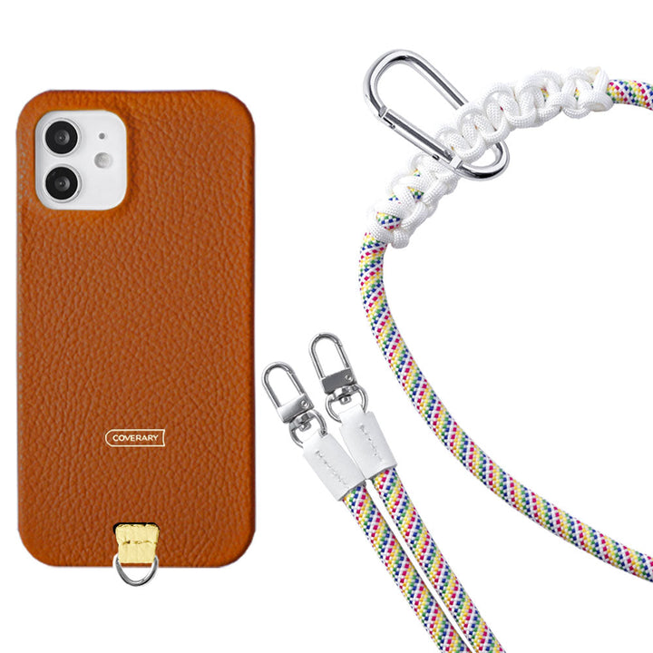 Ensemble porte-carte en cuir véritable italien grainé 32 couleurs avec sangle d'épaule en corde de 8 mm et coque arrière pour série Xperia