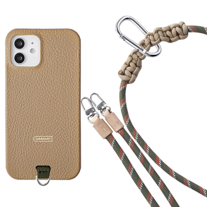 Ensemble porte-carte en cuir italien grainé 32 couleurs avec sangle d'épaule en corde de 8 mm et coque arrière