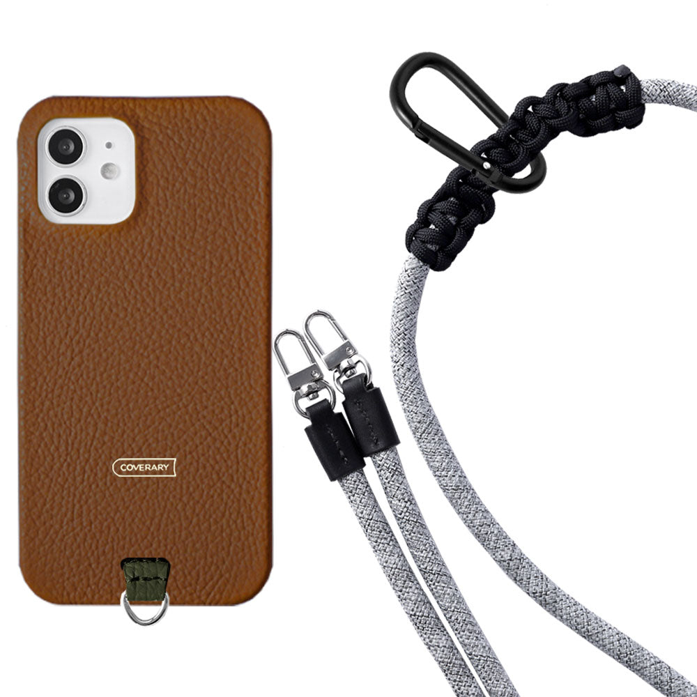 Ensemble porte-carte en cuir véritable italien grainé 32 couleurs avec sangle d'épaule en corde de 8 mm et coque arrière pour série Xperia