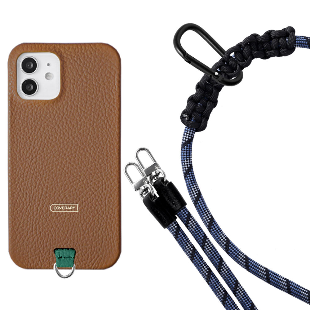 Ensemble porte-carte en cuir italien grainé 32 couleurs avec sangle d'épaule en corde de 8 mm et coque arrière