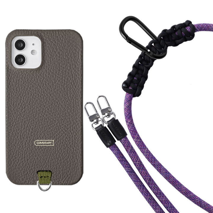 Ensemble porte-carte en cuir véritable italien grainé 32 couleurs avec sangle d'épaule en corde de 8 mm et coque arrière pour série Xperia