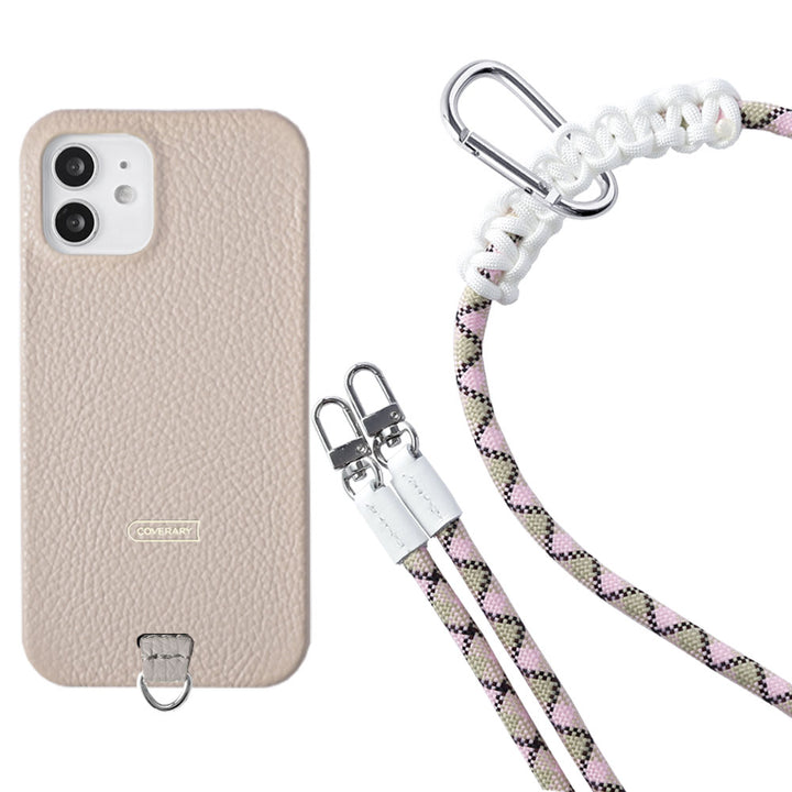 Ensemble porte-carte en cuir italien grainé 32 couleurs avec sangle d'épaule en corde de 8 mm et coque arrière