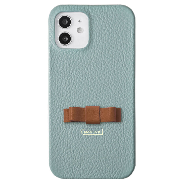 Genuine leather 32 colors Italian shrink leather simple mini ribbon decoration back case iPhone series
