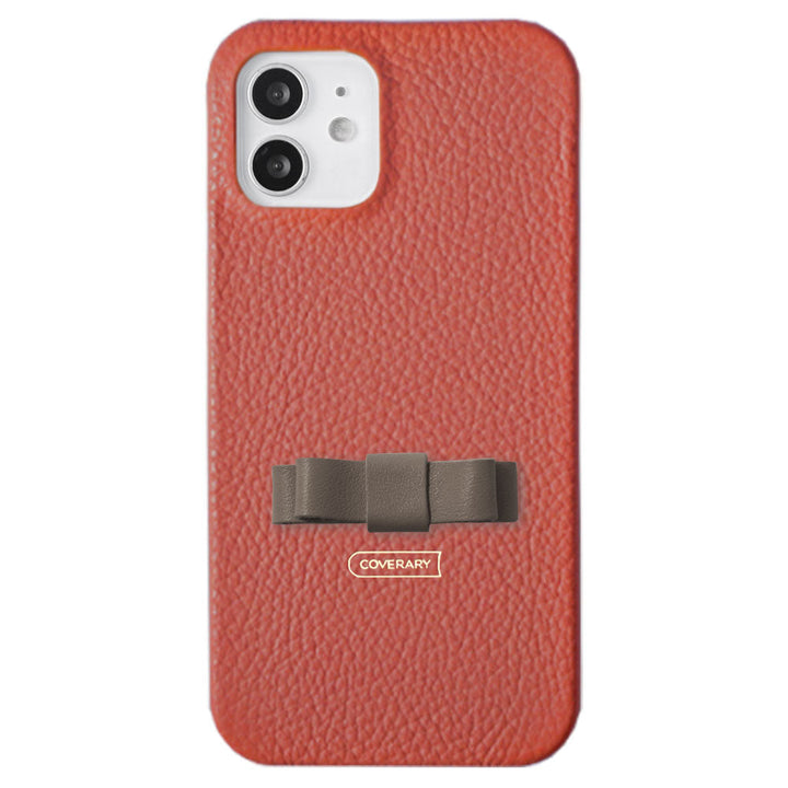 Genuine leather 32 colors Italian shrink leather simple mini ribbon decoration back case iPhone series