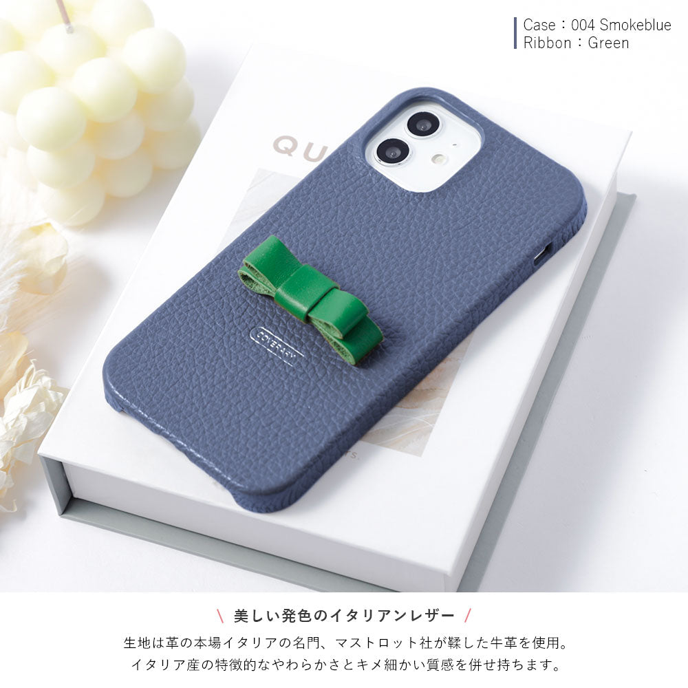 Genuine leather 32 colors Italian shrink leather simple mini ribbon decoration back case iPhone series