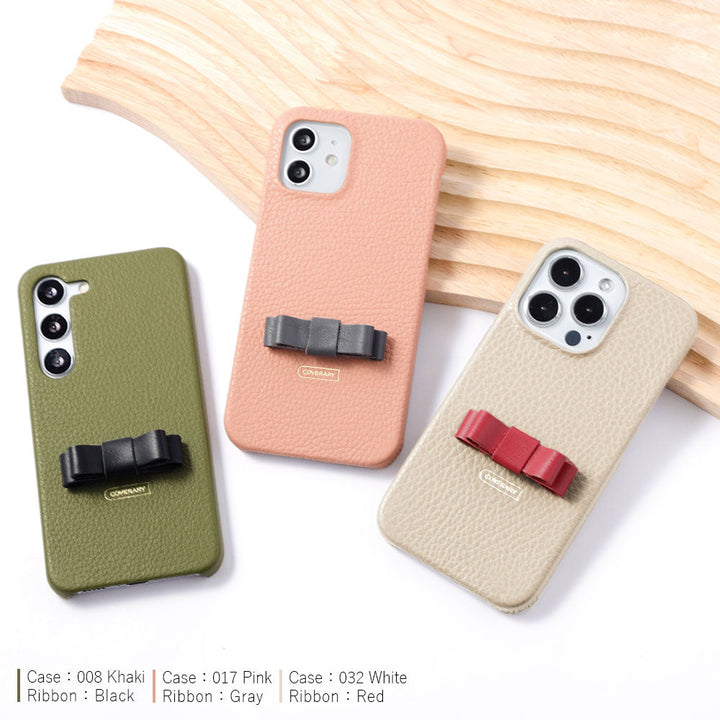 Genuine leather 32 colors Italian shrink leather simple mini ribbon decoration back case iPhone series