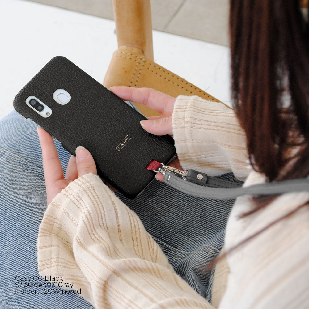 Ensemble porte-cartes en cuir italien grainé 32 couleurs avec sangle d'épaule et coque arrière pour la série Xperia