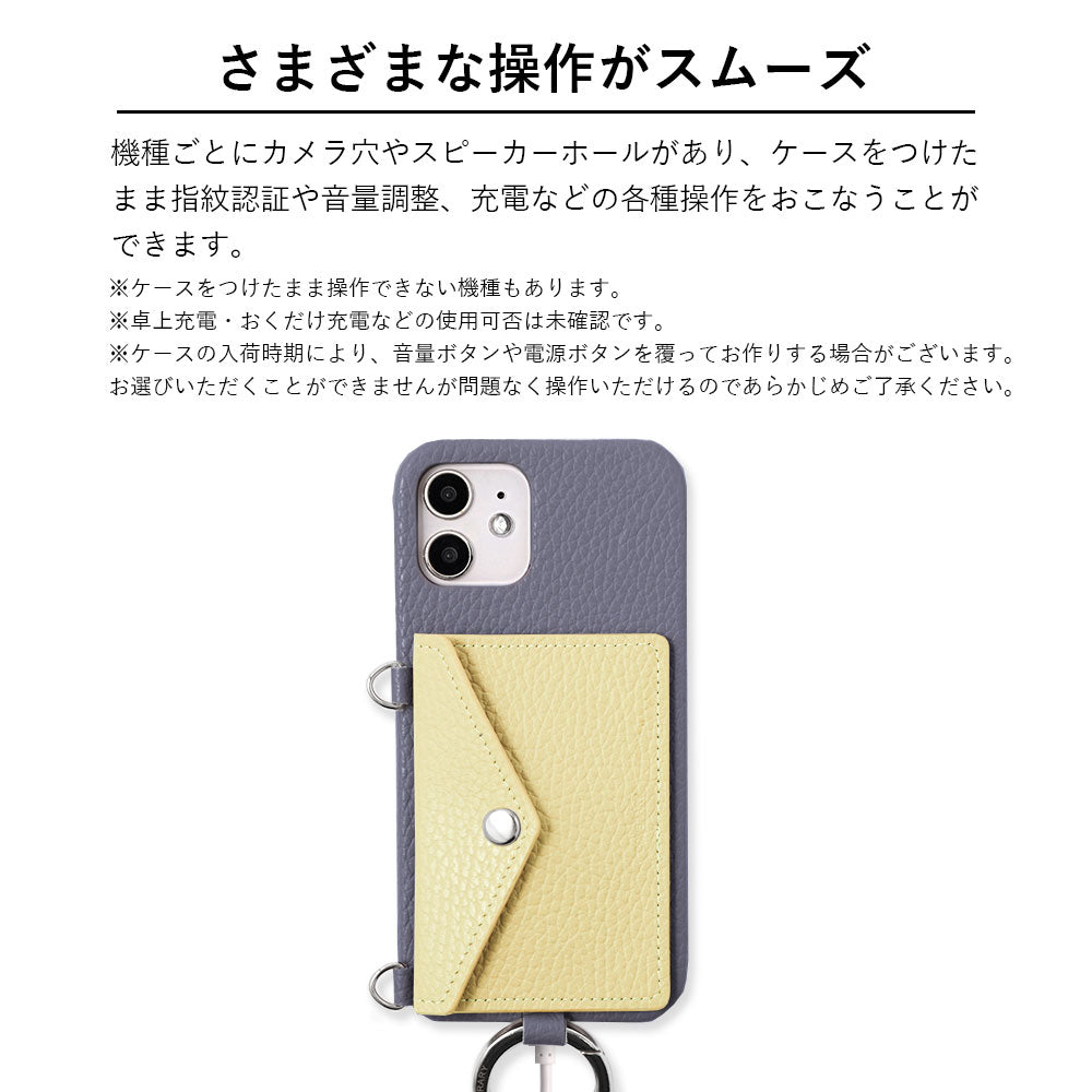 Genuine leather 32 colors Italian shrink leather letter-type card case with finger strap and shoulder strap back case