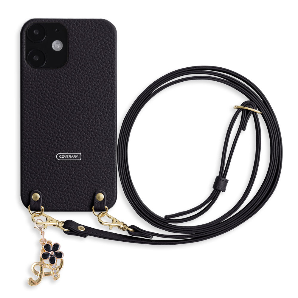 Genuine leather 32 colors Italian shrink leather with shoulder strap flower initial charm back case Galaxy series