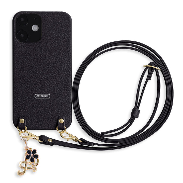 Genuine leather 32 colors Italian shrink leather with shoulder strap flower initial charm back case Galaxy series