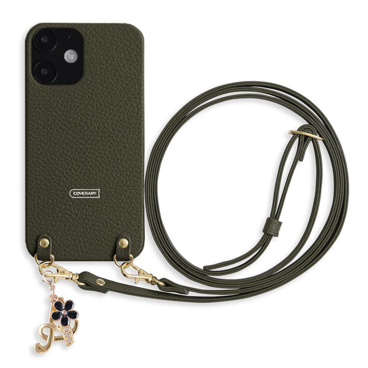 Genuine leather 32 colors Italian shrink leather with shoulder strap flower initial charm back case Galaxy series