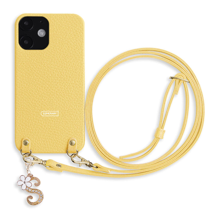 Genuine leather 32 colors Italian shrink leather with shoulder strap flower initial charm back case Galaxy series