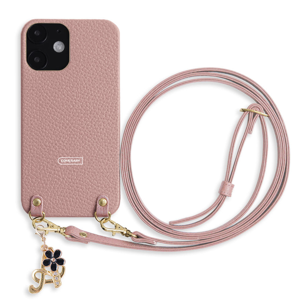 Genuine leather 32 colors Italian shrink leather with shoulder strap flower initial charm back case Galaxy series