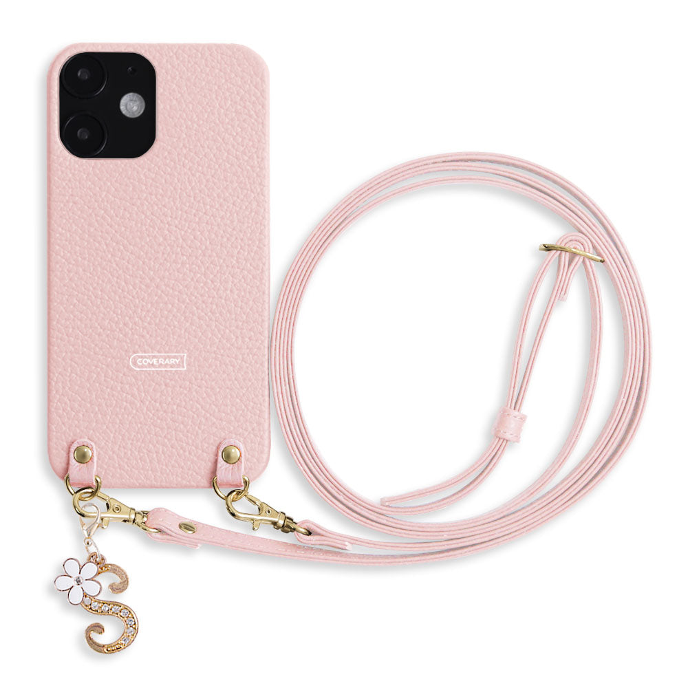 Genuine leather 32 colors Italian shrink leather with shoulder strap flower initial charm back case AQUOS series