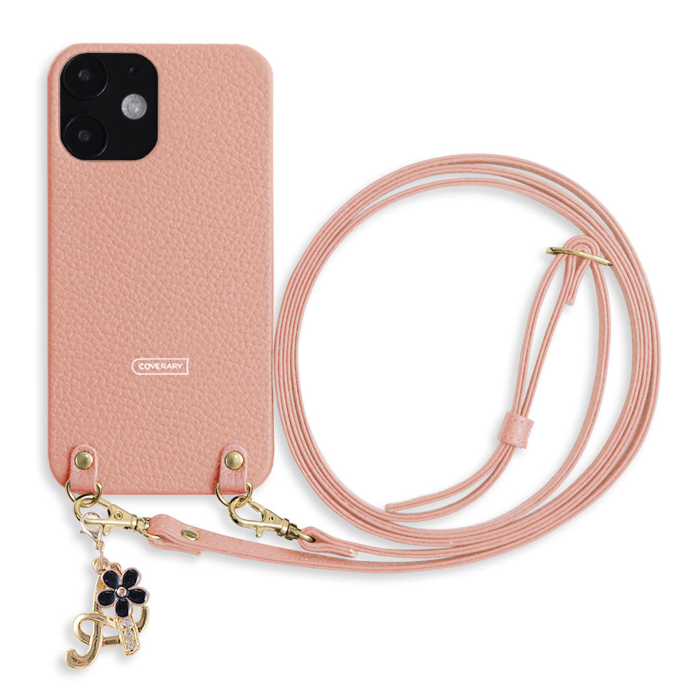 Genuine leather 32 colors Italian shrink leather with shoulder strap flower initial charm back case Galaxy series