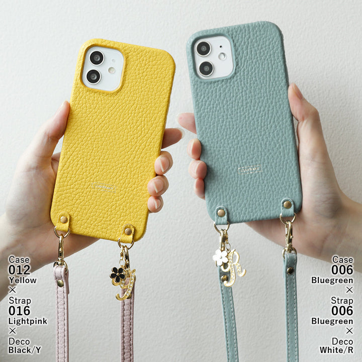 Genuine leather 32 colors Italian shrink leather with shoulder strap flower initial charm back case Galaxy series