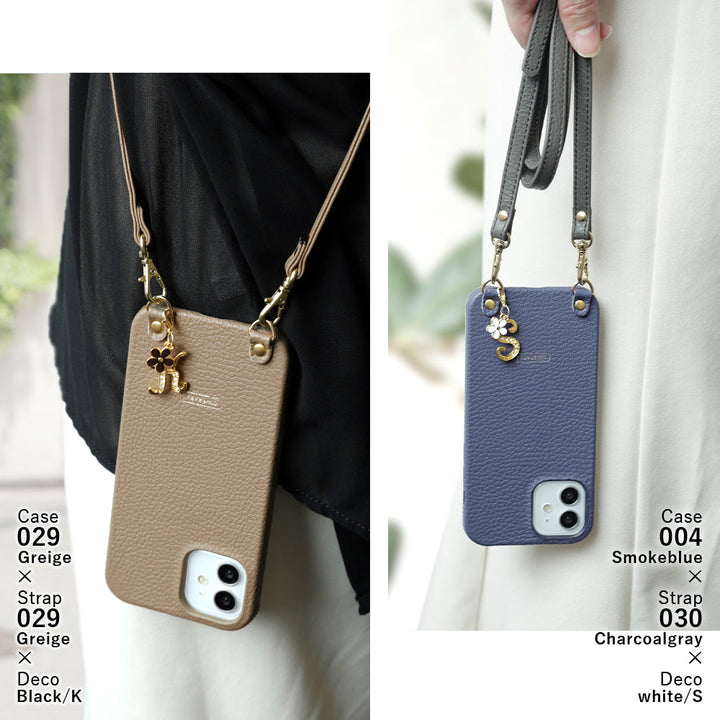 Genuine leather 32 colors Italian shrink leather with shoulder strap flower initial charm back case Galaxy series