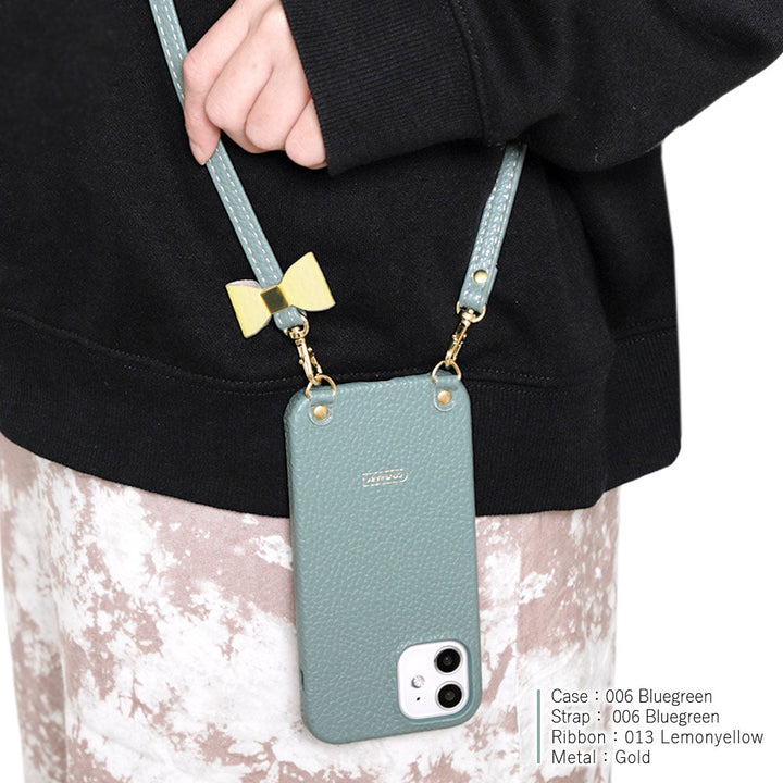 本革 32色 イタリアンシュリンクレザー 選べるリボンデコ ショルダーストラップ付き 背面ケース AQUOSシリーズ