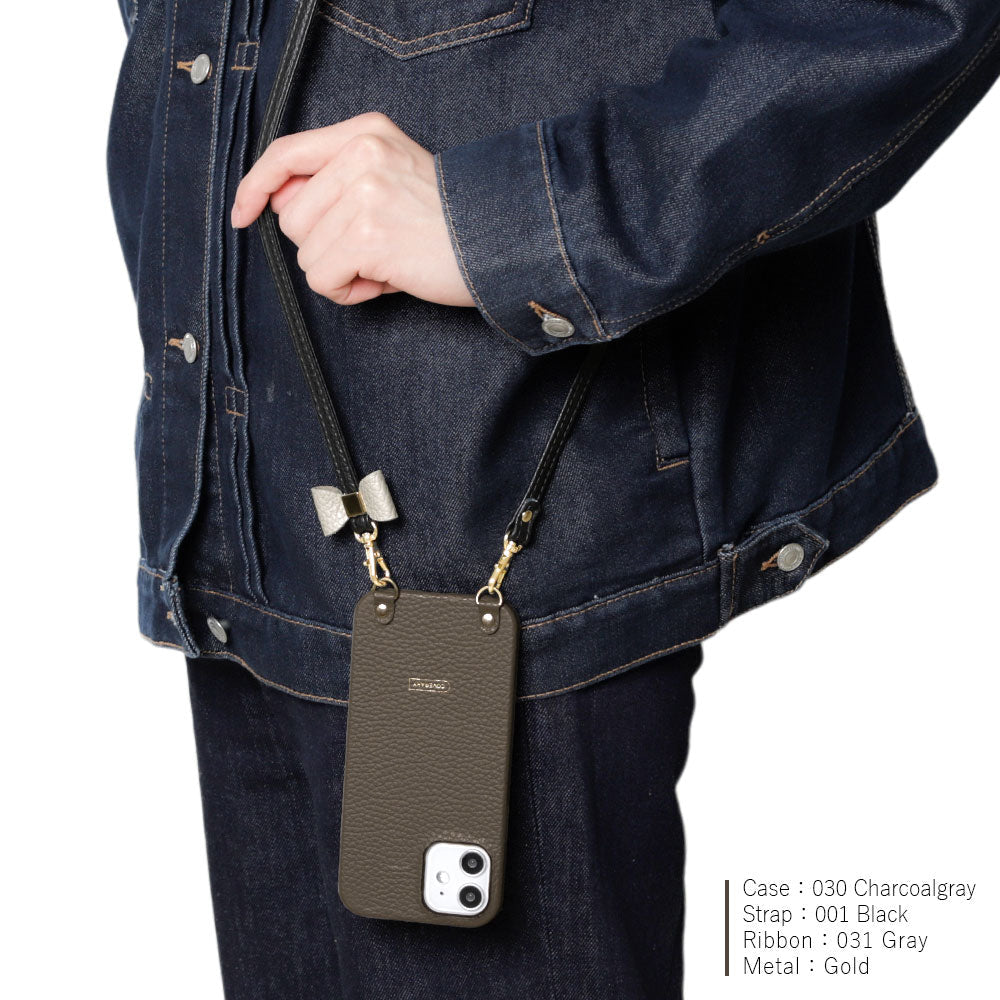 本革 32色 イタリアンシュリンクレザー 選べるリボンデコ ショルダーストラップ付き 背面ケース AQUOSシリーズ