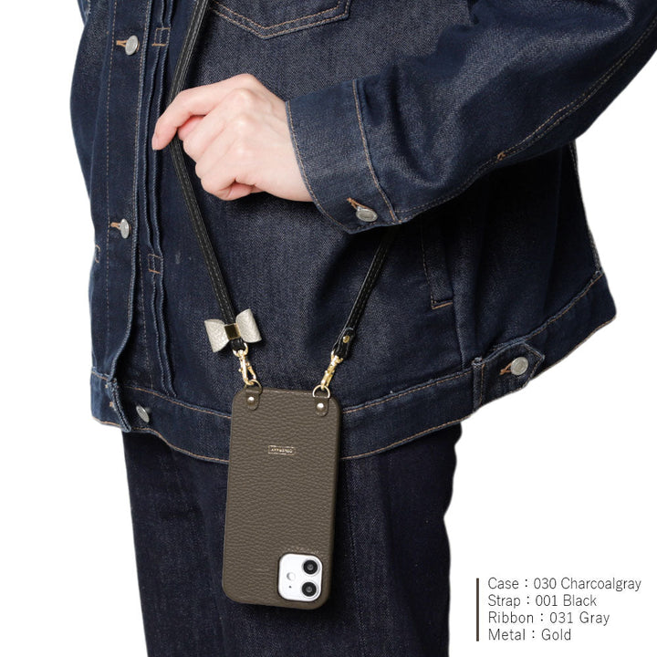 本革 32色 イタリアンシュリンクレザー 選べるリボンデコ ショルダーストラップ付き 背面ケース AQUOSシリーズ