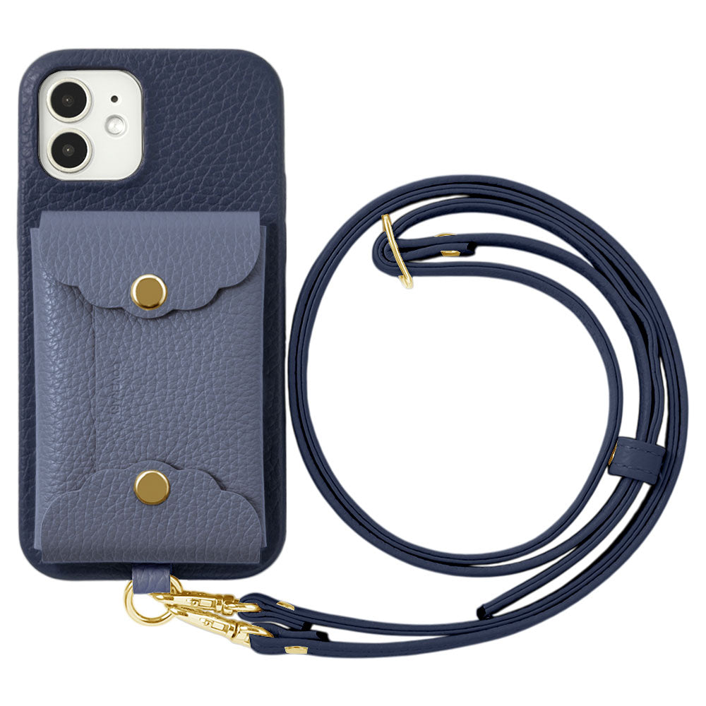 Genuine leather 32 colors Italian shrink leather scallop card case & shoulder strap included back case Google Pixel series