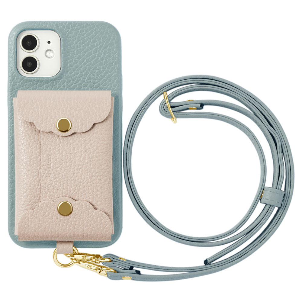 Genuine leather 32 colors Italian shrink leather scallop card case & shoulder strap included back case AQUOS series