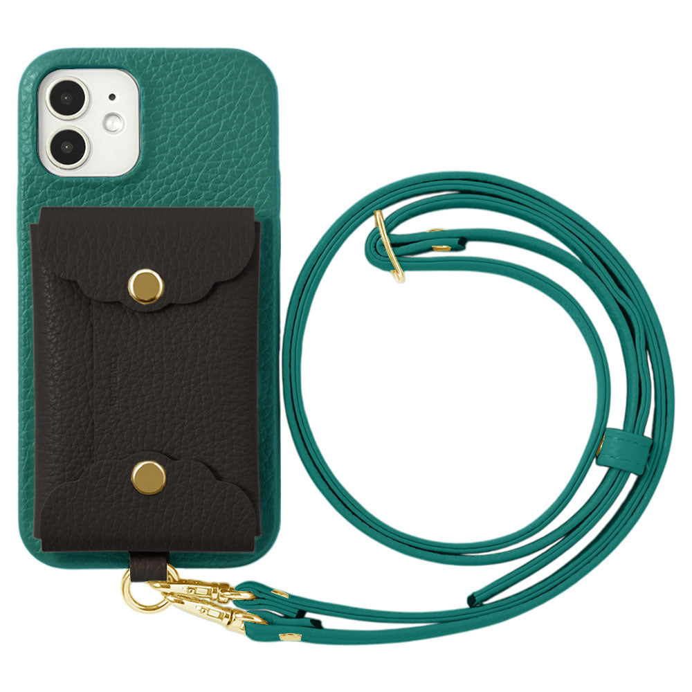 Genuine leather 32 colors Italian shrink leather scallop card case & shoulder strap included back case AQUOS series