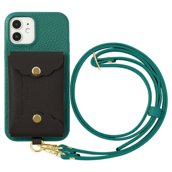 Genuine leather 32 colors Italian shrink leather scallop card case & shoulder strap included back case AQUOS series