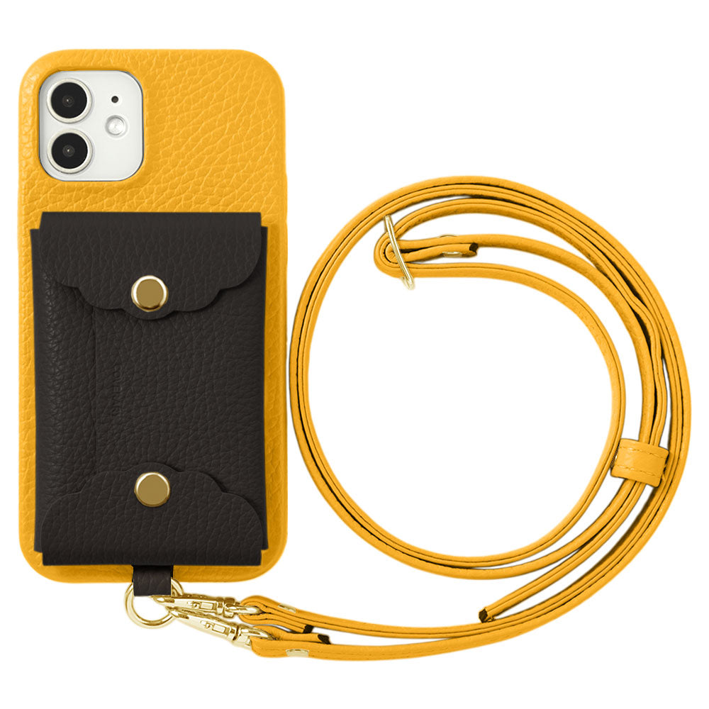 Cuir véritable 32 couleurs cuir italien grainé étui à cartes festonné avec bandoulière étui arrière série Xperia