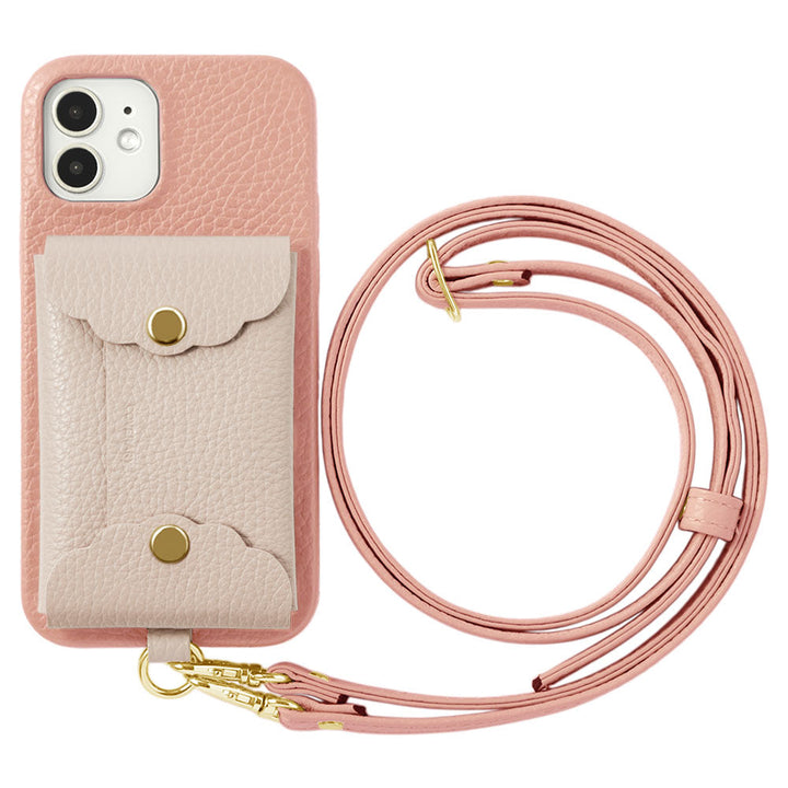 Genuine leather 32 colors Italian shrink leather scallop card case & shoulder strap included back case AQUOS series