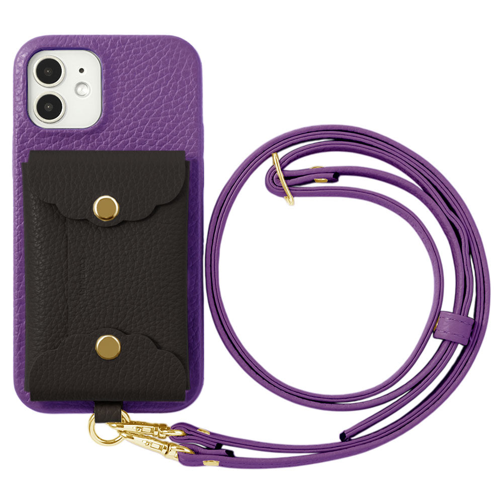 Genuine leather 32 colors Italian shrink leather scallop card case & shoulder strap included back case Google Pixel series