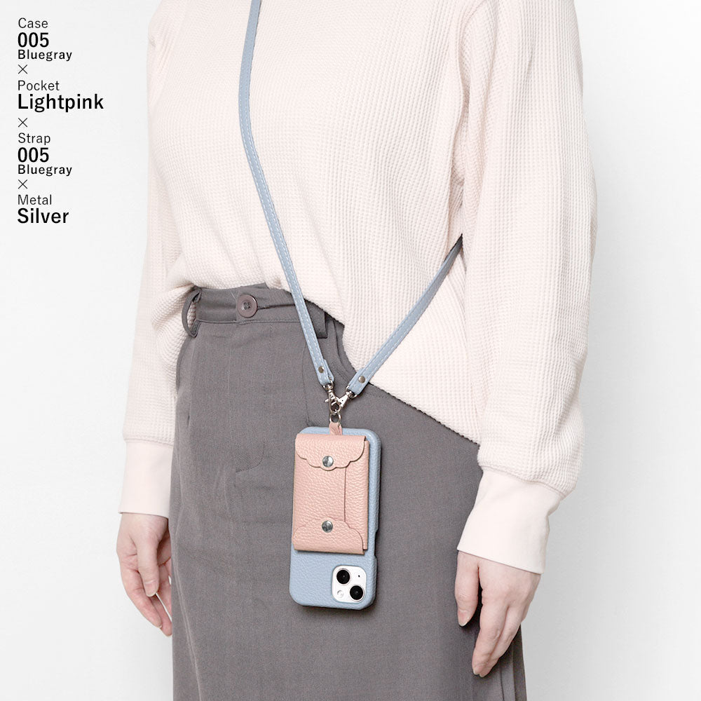 Genuine leather 32 colors Italian shrink leather scallop card case & shoulder strap included back case AQUOS series