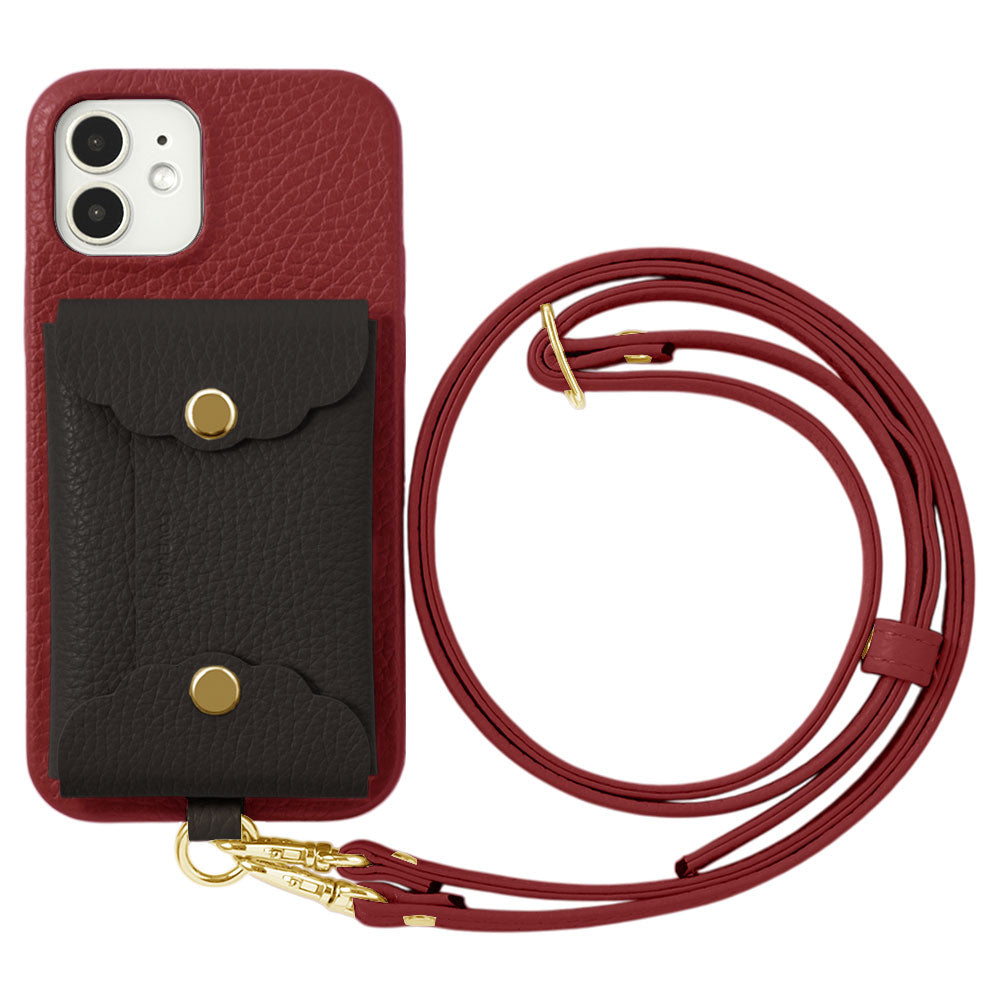 Genuine leather 32 colors Italian shrink leather scallop card case & shoulder strap included back case Google Pixel series