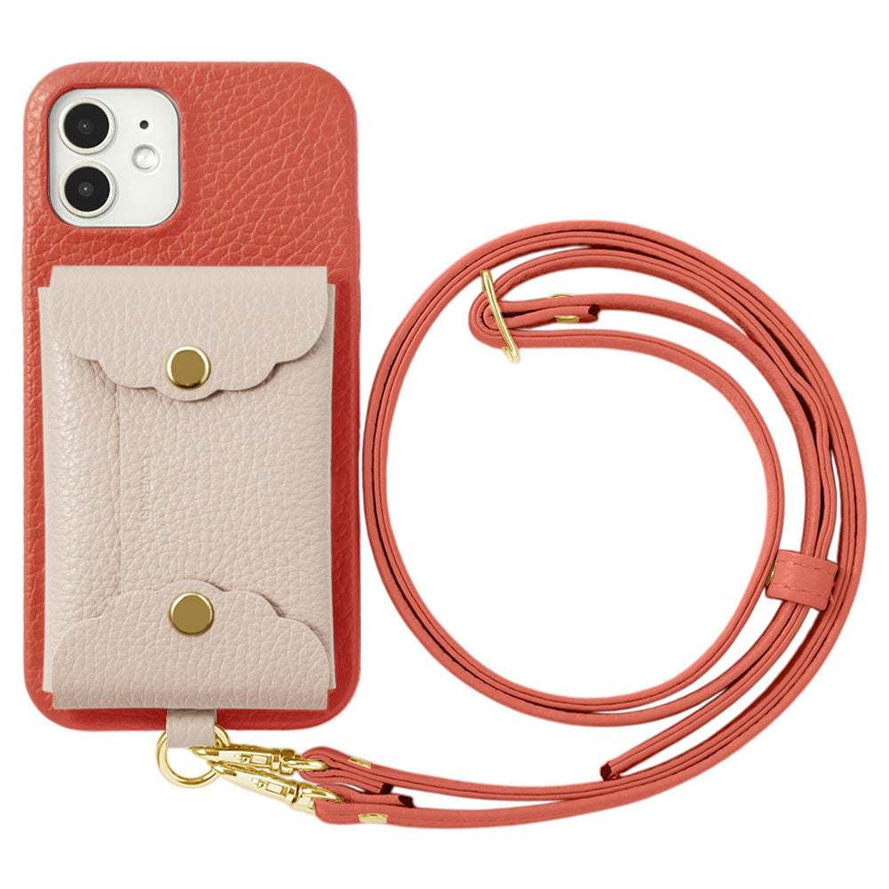 Cuir véritable 32 couleurs cuir italien grainé étui à cartes festonné avec bandoulière étui arrière série Xperia