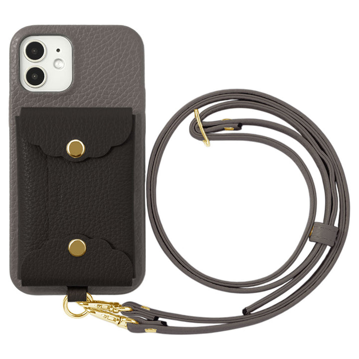 Genuine leather 32 colors Italian shrink leather scallop card case & shoulder strap included back case AQUOS series