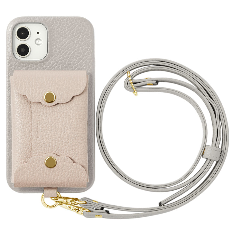 Genuine leather 32 colors Italian shrink leather scallop card case & shoulder strap included back case Google Pixel series