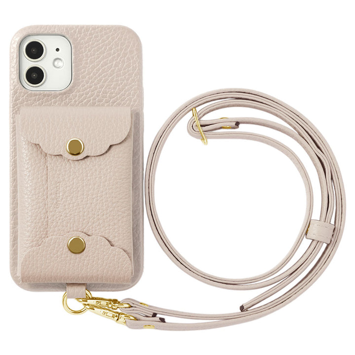 Genuine leather 32 colors Italian shrink leather scallop card case & shoulder strap included back case AQUOS series