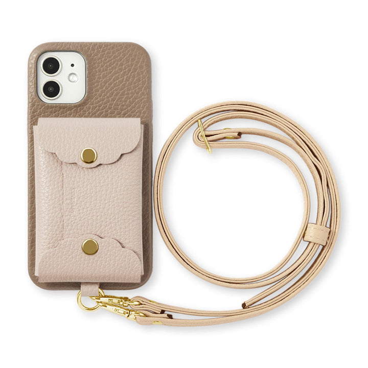 Genuine leather 32 colors Italian shrink leather scallop card case & shoulder strap included back case Google Pixel series