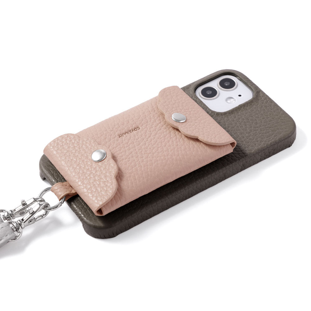 Genuine leather 32 colors Italian shrink leather scallop card case & shoulder strap included back case Google Pixel series