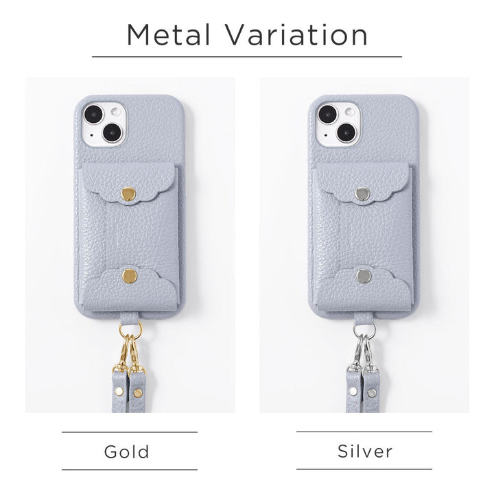 Cuir véritable 32 couleurs cuir italien grainé étui à cartes festonné avec bandoulière étui arrière série Xperia