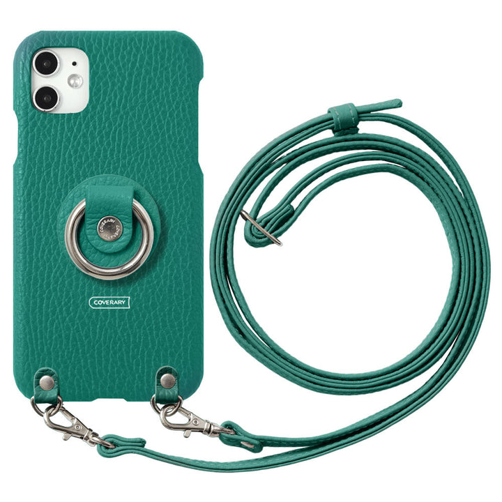 Cuir véritable 32 couleurs cuir italien grainé avec anneau pour smartphone et sangle d'épaule coque arrière série Galaxy