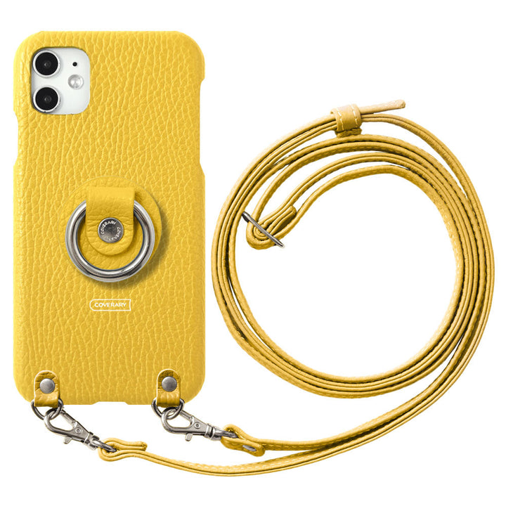Cuir véritable 32 couleurs cuir italien grainé avec anneau pour smartphone et sangle d'épaule étui arrière pour série iPhone