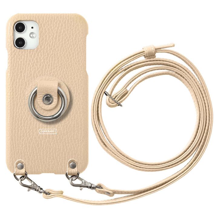 Cuir véritable 32 couleurs cuir italien grainé avec anneau pour smartphone et sangle d'épaule étui arrière pour série iPhone