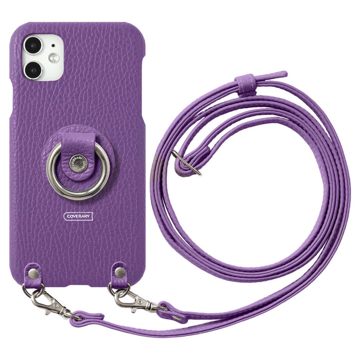 Cuir véritable 32 couleurs cuir italien grainé avec anneau pour smartphone et sangle d'épaule étui arrière pour série iPhone