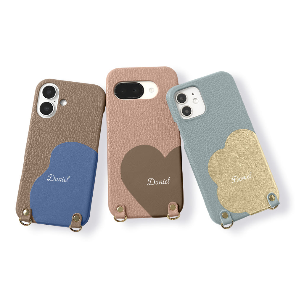 Genuine Leather 32 Colors Italian Shrink Leather Motif Cut Leather Printed Name Shoulder Strap Included Back Case AQUOS Series