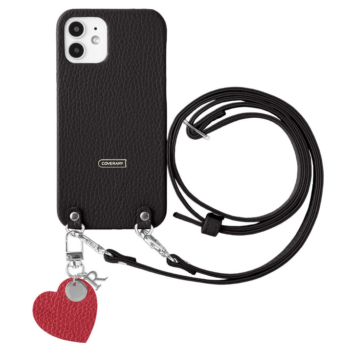 Cuir véritable 32 couleurs Cuir italien grainé avec bandoulière Charm initial motif Étui arrière