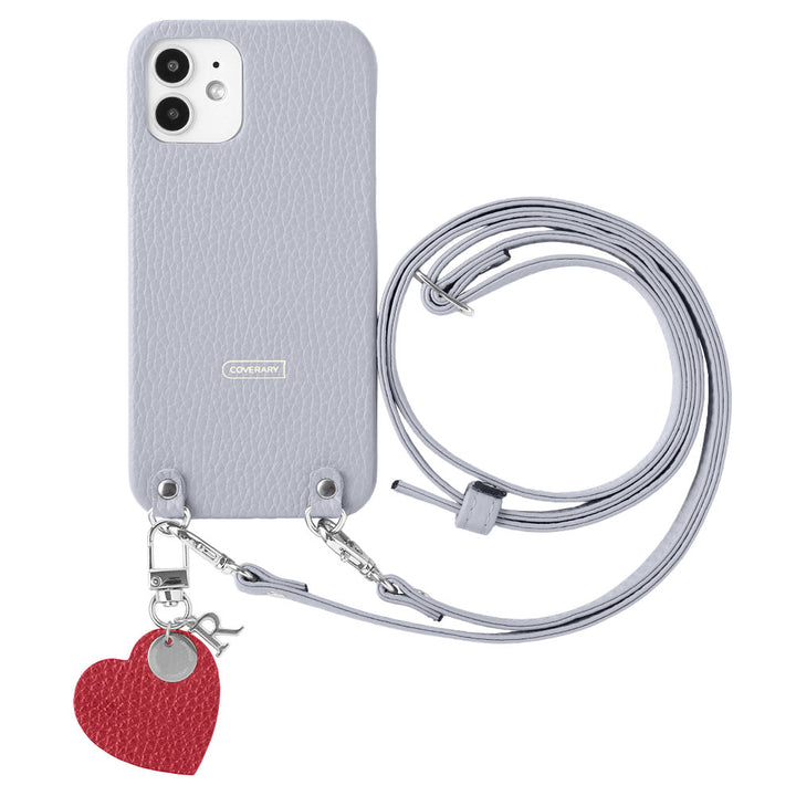 Cuir véritable 32 couleurs Cuir italien grainé avec bandoulière Charm initial motif Étui arrière