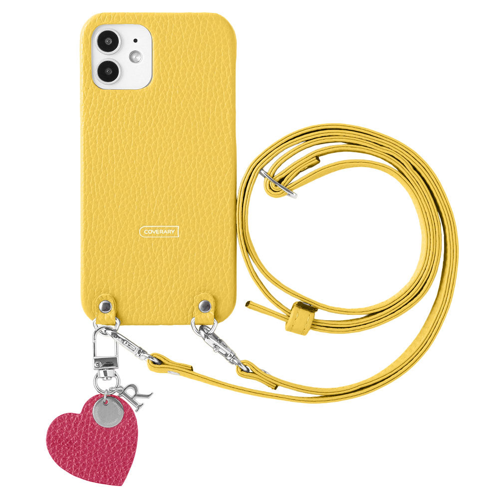 Cuir véritable 32 couleurs Cuir italien grainé avec bandoulière Charm initial motif Étui arrière