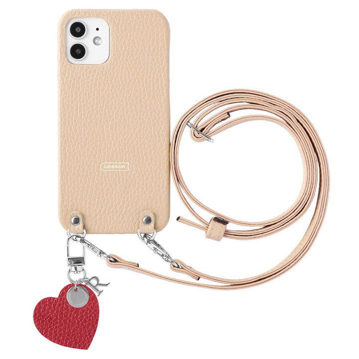 Cuir véritable 32 couleurs Cuir italien grainé avec bandoulière Charm initial motif Coque arrière Série Galaxy